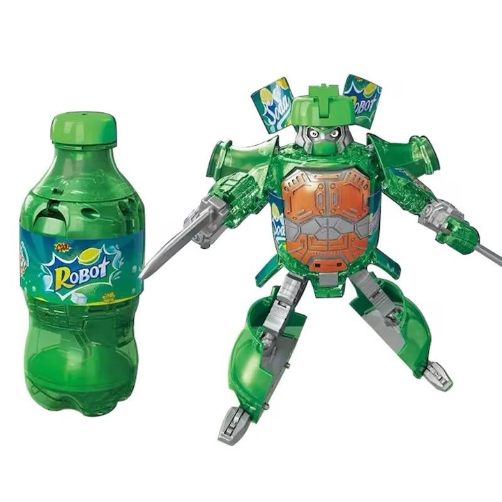 Robot Transformabil, 2 în 1, Sticlă si Robot, Verde, Elemente Mobile, Usor de Asamblat