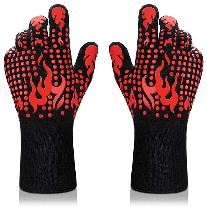 1 pár BBQ kesztyű, 1472°F hőálló grillkesztyű, csúszásmentes szilikon sütőkesztyű, hosszú konyhai kesztyű grillezéshez, főzéshez, sütéshez, vágáshoz