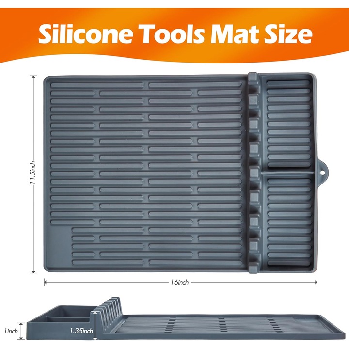 Szilikon grillsütő alátét Blackstone-hoz, Nagy szilikon spatula alátét csepegtetővel, Grillező eszköztartó konyhába, főzéshez és pultra, Grill kiegészítők Blackstone-hoz, szürke