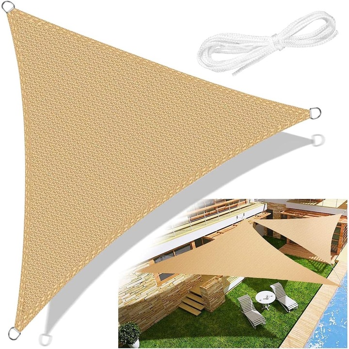 Sail de soare triunghiular HERUSI 3,6x3,6x3,6m bej, respirabil, protectie UV