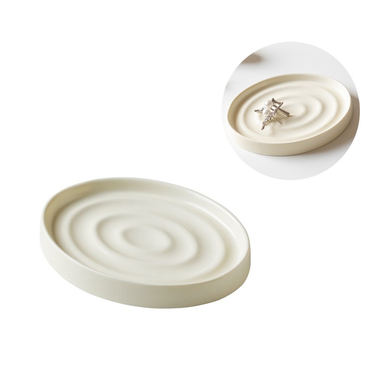 Suport de sapun, ceramica, design rotund, pentru depozitare pe birou, vidanjabil, 12x9, 3x1, 5 cm, Culoare Galben