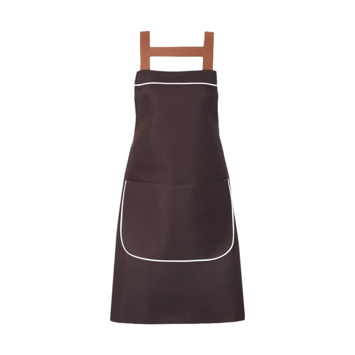 Sort de bucatarie Zeaicos, cu bretele duble, fara maneci, material sintetic, culoare cafea