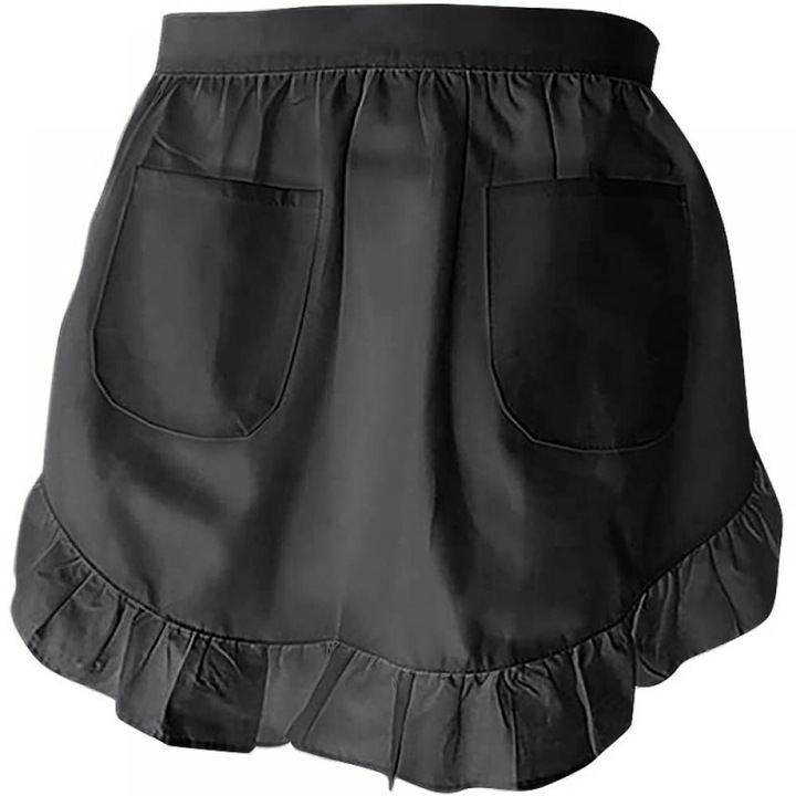 Sort de bucatarie cu dantela, Zeaicos, negru, 2 buzunare, sintetic, lungime medie