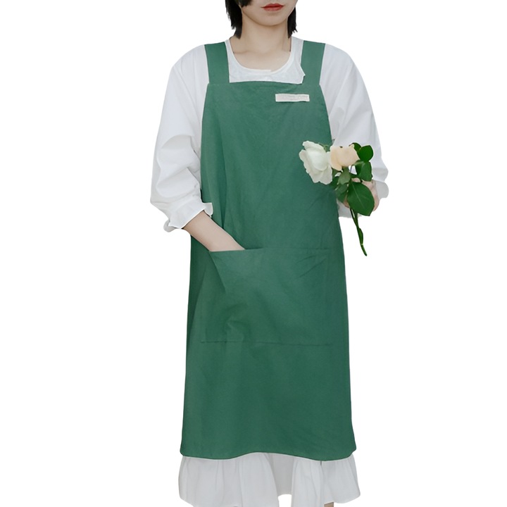 Sort de bucatarie Zeaicos din bumbac impermeabil, design minimalist, curele late, culoare solida, verde