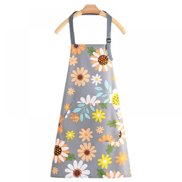 Sort de bucatarie Zeaicos, design floral, impermeabil si rezistent la ulei, unisex, gri