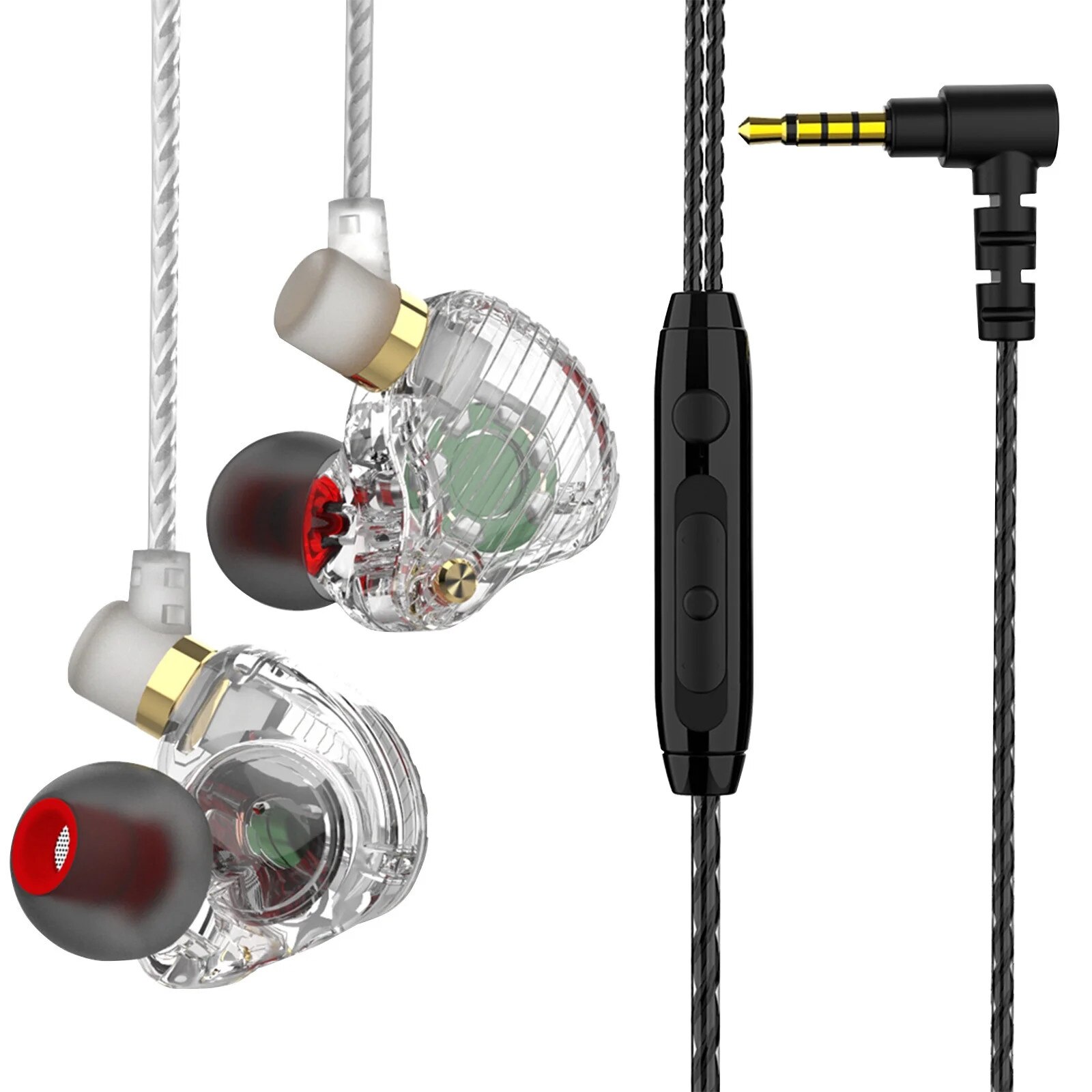 Casti in ear YANYXR transparente cu microfon alb 125cm