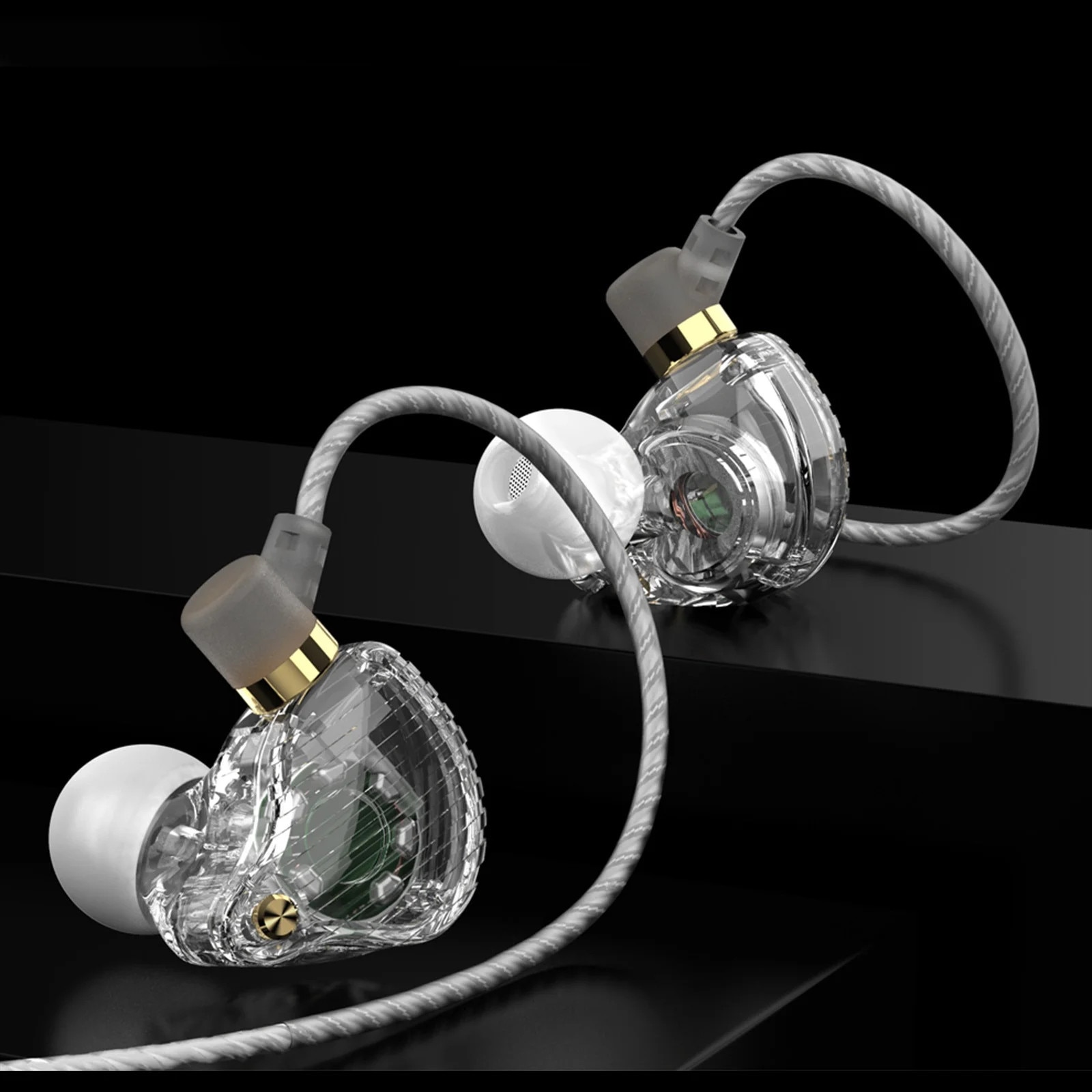 Casti in ear YANYXR transparente cu microfon alb 125cm