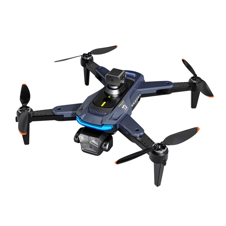 Drona FPV 2.4G cu camera 4K, motor fara perii, functie de urmarire automata, raza 100 m, autonomie 15 min, 25x22x6cm, negru/albastru inchis