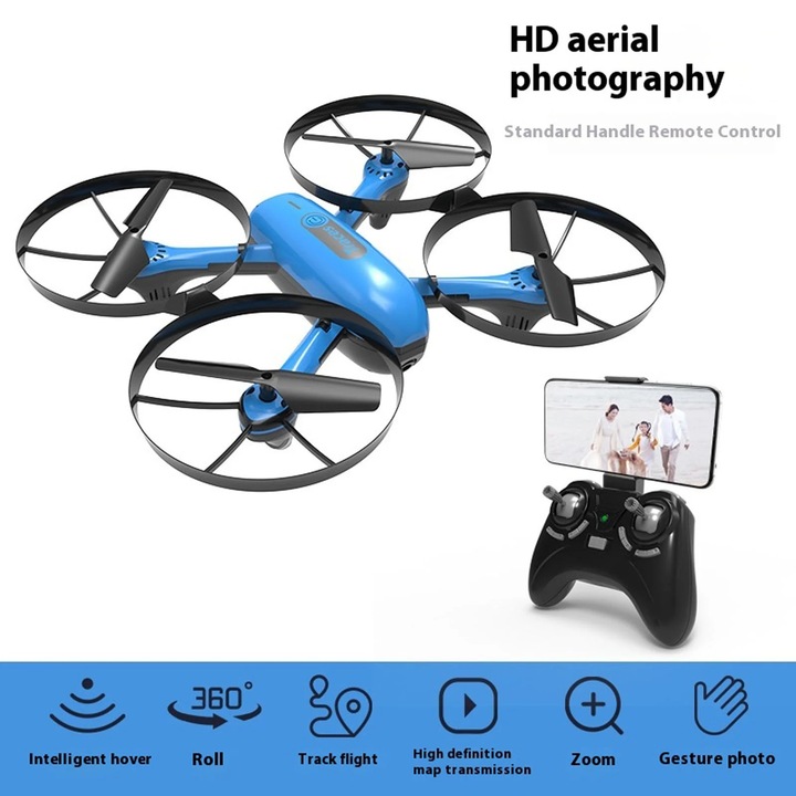 Drona YANYXR L10, camera HD, control gesturi, albastru, dimensiuni compacte