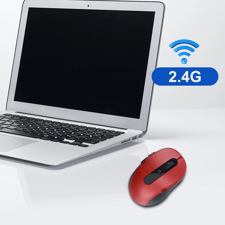 Mouse wireless YANYXR, ergonomic, LED, negru, 10x6.5cm