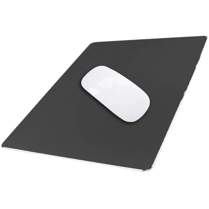 Mousepad gaming YANYXR dublu fata aluminiu piele gri 22x18x0.2cm