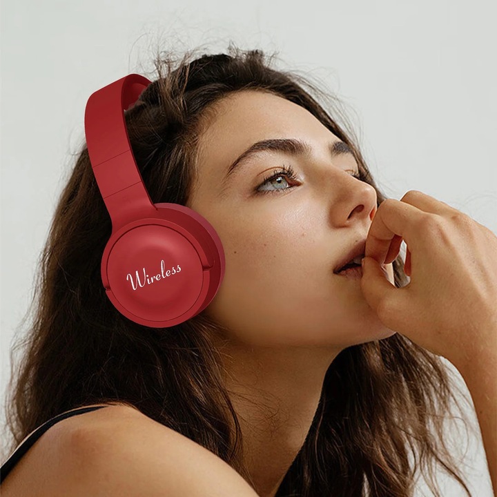 YANYXR Bluetooth 5.3 fejhallgató, mélynyomó, piros, 23x19x6.5cm