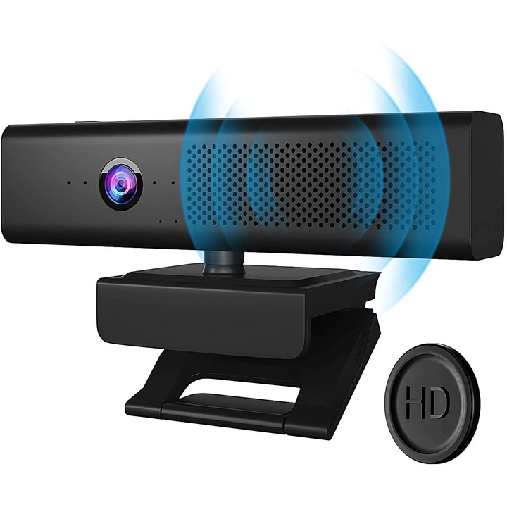 Full HD 1080P уеб камера с 4 всепосочни микрофона и високоговорител, 90° широкоъгълен обхват, за видеоконферентна връзка