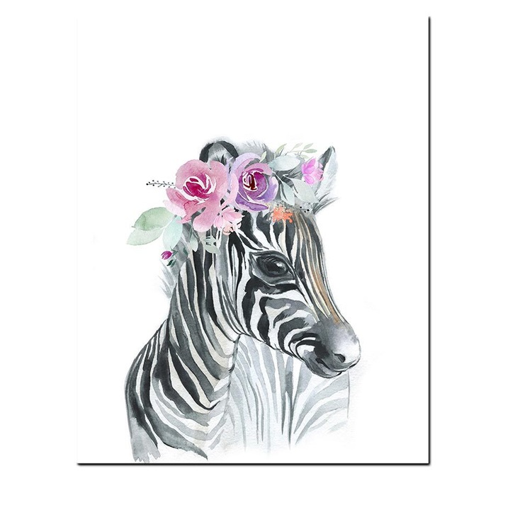 Set tablouri animale bebelusi girafa elefant zebra leu alb 30x40cm