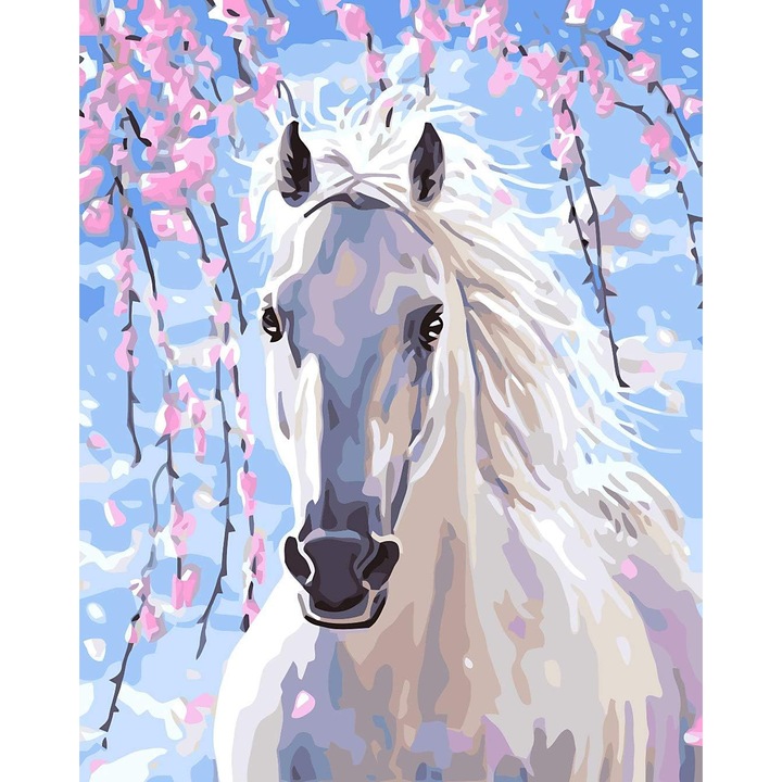 Комплект за рисуване HERUSI, бял кон, акрил, 40x50см