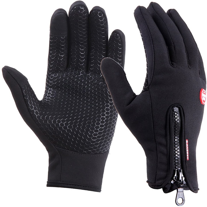 Kerékpáros sportkesztyű, neoprén, érintőképernyős, fekete, L-XL