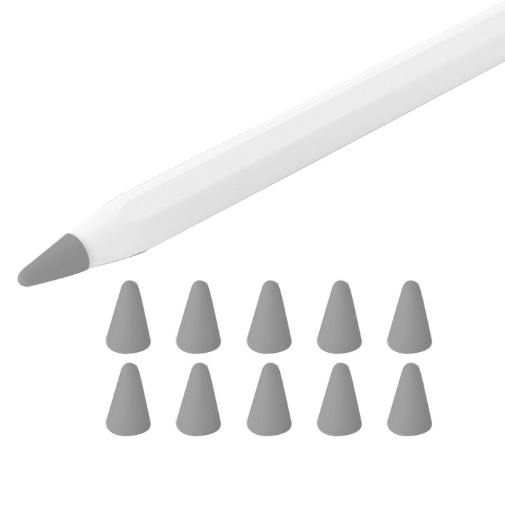 Protector varf stylus, pentru Apple Pencil, 10 bucati, gri