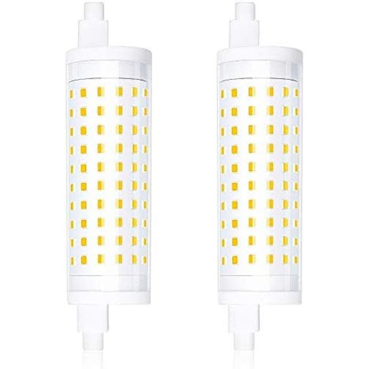 Комплект от 2 броя, LED крушка R7S 118mm, димируема линейна лампа, 15W (еквивалент на 150W халоген), 1500 lm, керамичен корпус, 360°, топло бяла 3000K, 220V