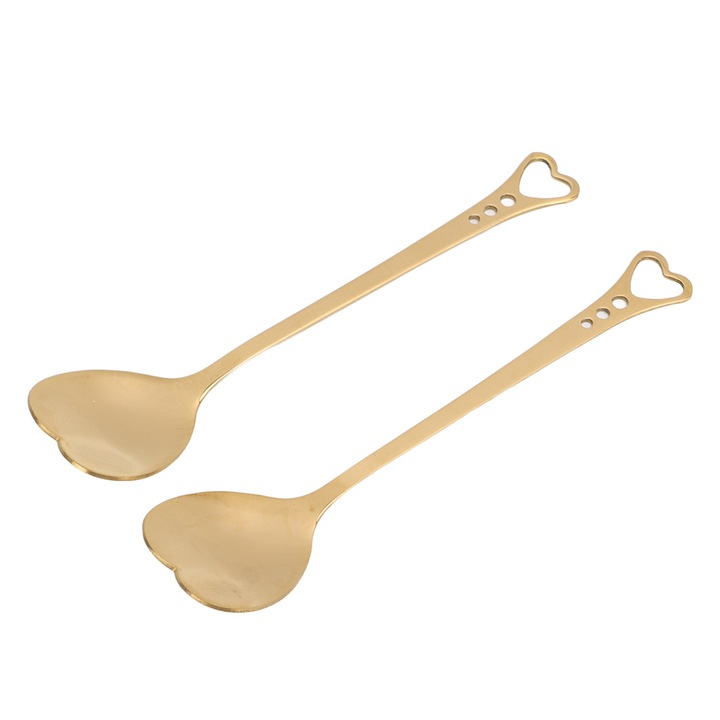 Set 2 linguri desert HERUSI inox aurii design inima ergonomic 14x3cm