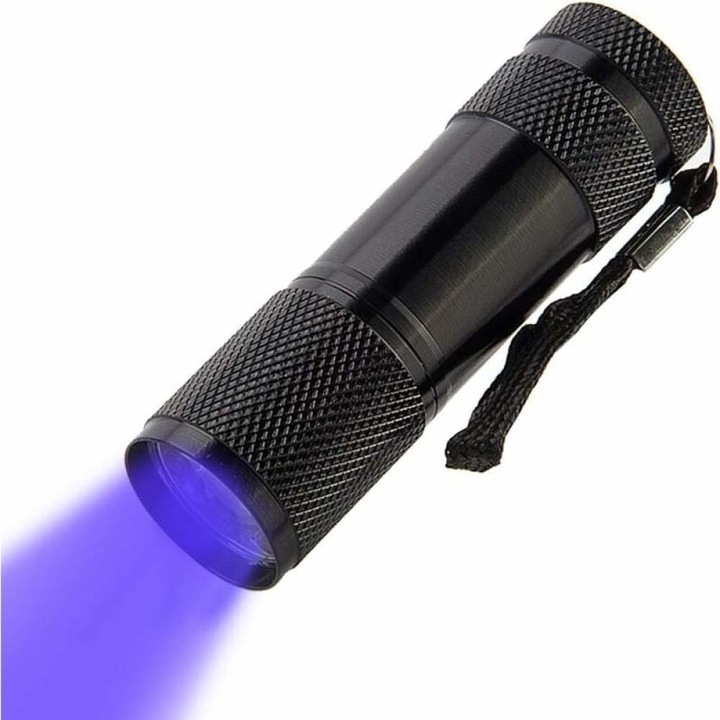 HERUSI UV lámpa 395nm 9 LED fekete kompakt vízálló ütésálló 3xAAA