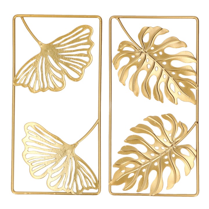 2 buc decor de perete cu frunze de Ginkgo, metal puternic, culoare rafinata, utilizat pe scara larga, decor de perete auriu pentru dormitor, birou, living