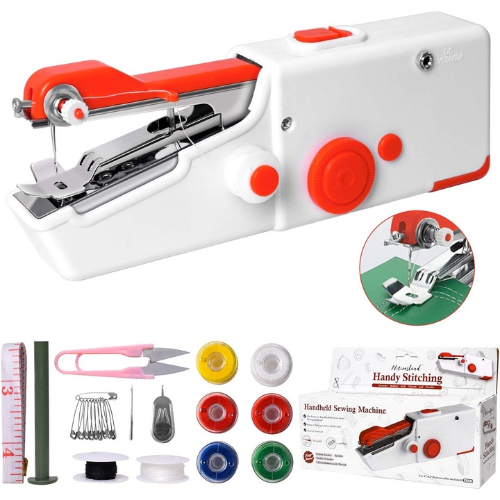 Mini masina de cusut portabila de mana - Masina electrica usor de utilizat pentru tesaturi, haine si proiecte DIY, excelenta pentru incepatori