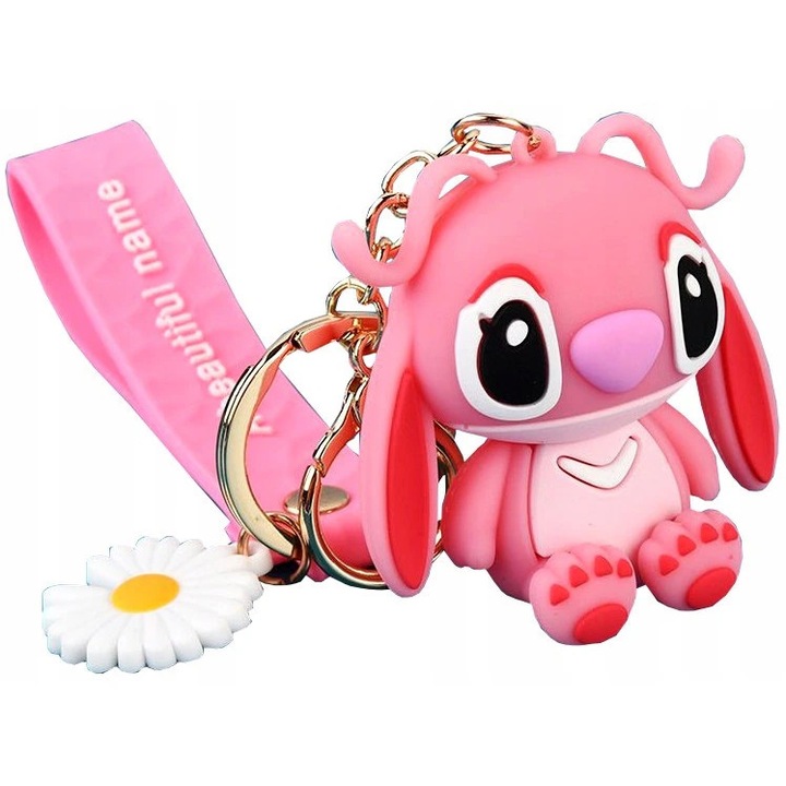 Breloc cu Stitch, roz, 5.5x5cm, lungime 11cm