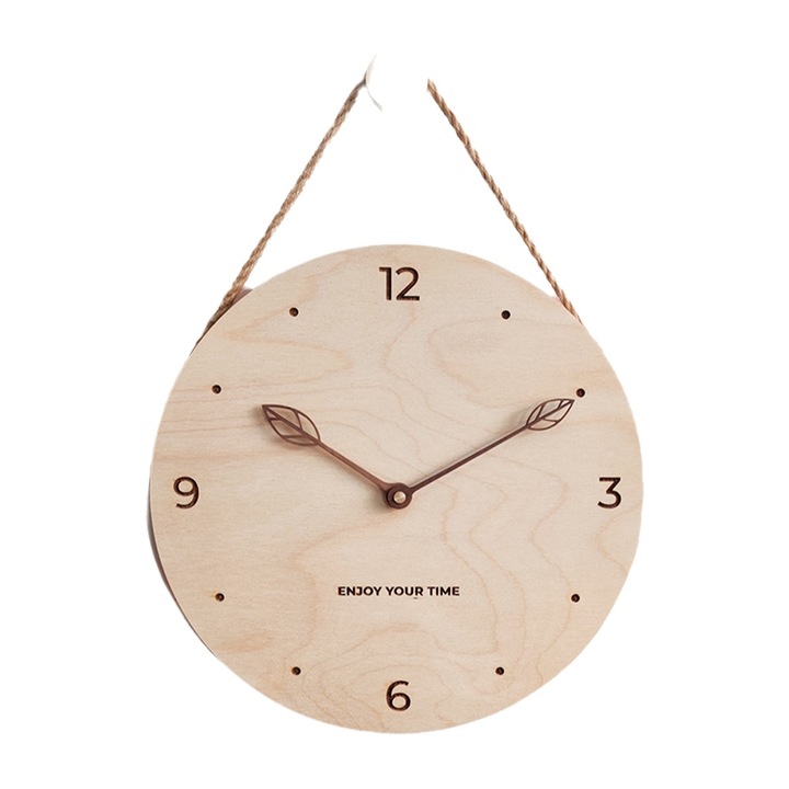 Ceas de perete din lemn Zeaicos, design nordic, 32x32x5cm, cu display analogic si digital, decorativ pentru living sau restaurant