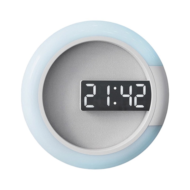 Ceas decorativ LED cu oglinda, Zeaicos, multifunctional, silentios, albastru