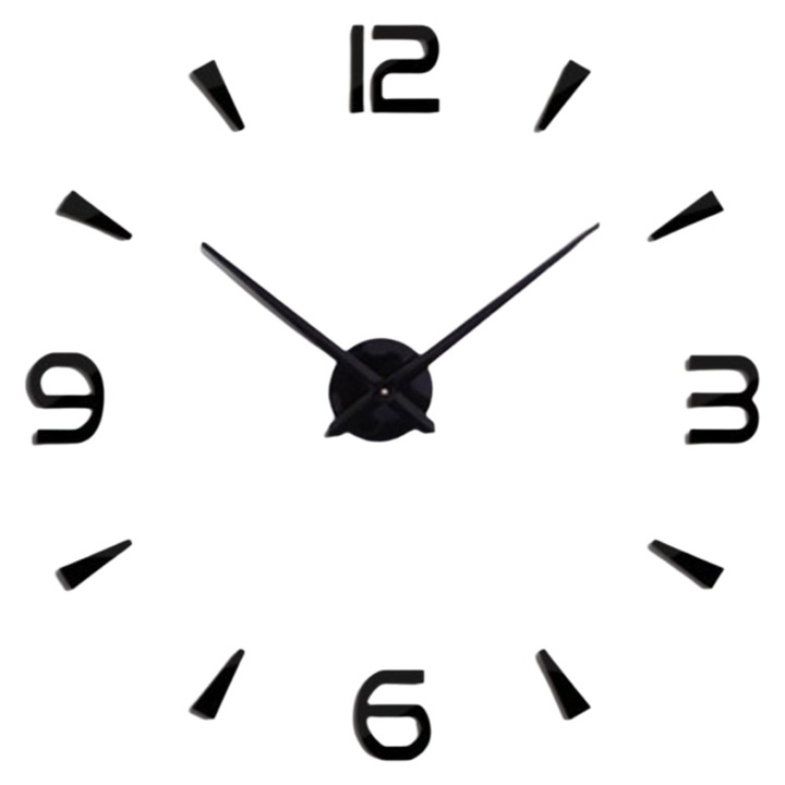 Ceas decorativ Zeaicos, design nordic modern, acrilic, finisaj oglinda, negru, 30x30cm