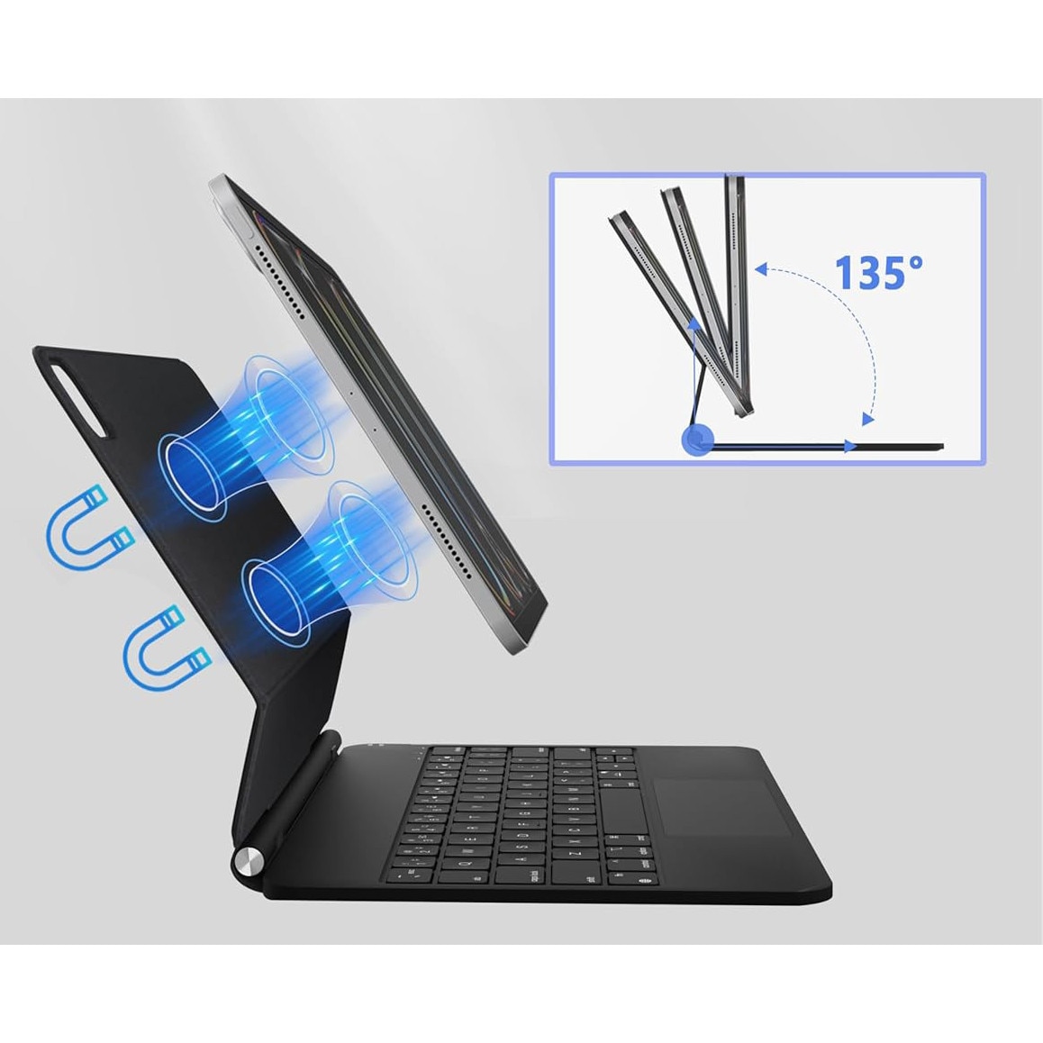 Husa cu tastatura Nuflaz pentru iPad Air 11 inch, iluminare 7 culori, port Type-C, 850g