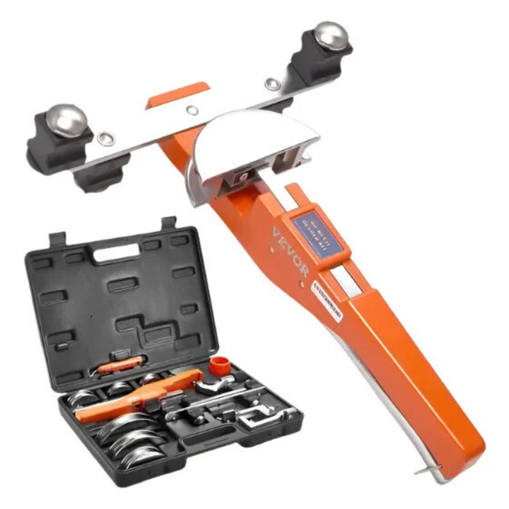 VEVOR csőhajlító prés, 7 szerszám, kompakt kialakítás, racsnis mechanizmus, fordított hajlítás