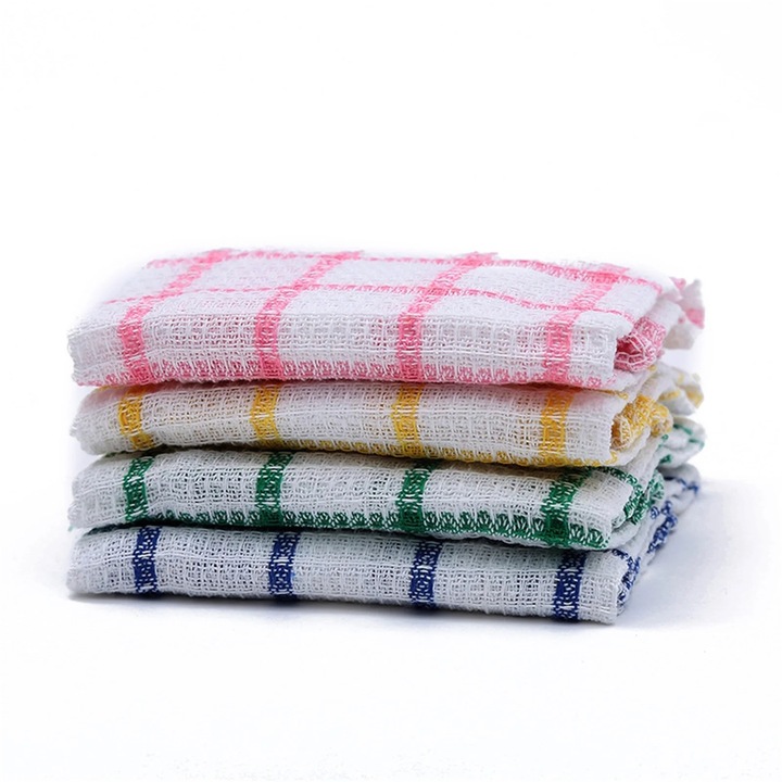Set 4 lavete bucatarie bumbac absorbant 35x35cm multicolor