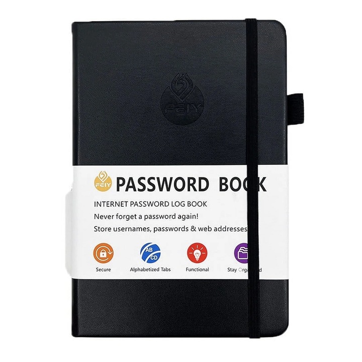 Agenda parole YANYXR BCS3050248, coperta hardcover cu file alfabetizate, buzunar pentru adrese, suport pix si elastic, negru, 19.7 x 13.1 x 1.5 cm