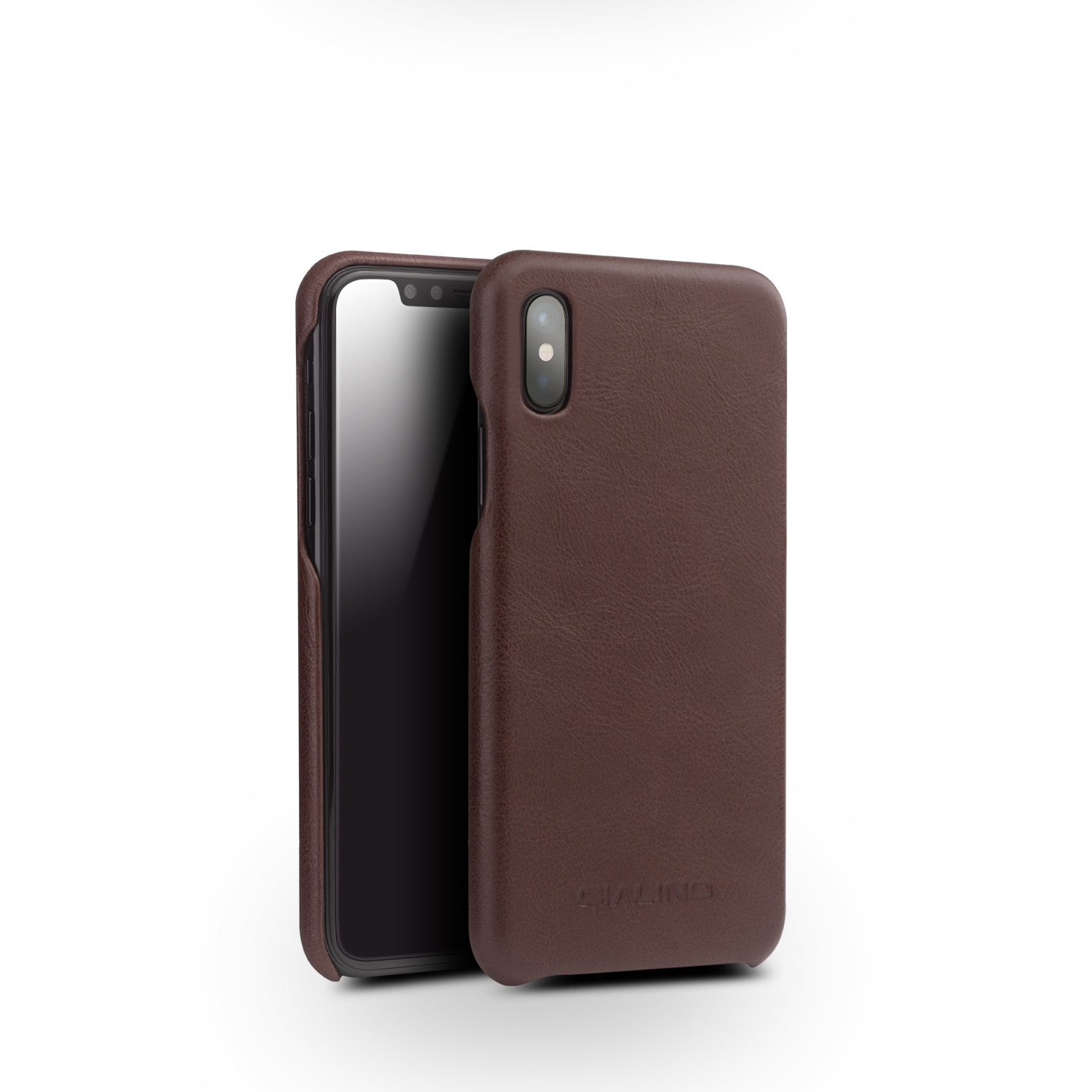 Husa iPhone X / XS, Qialino Classic, slim din piele de vitel, tip back cover, culoare Maro coffee