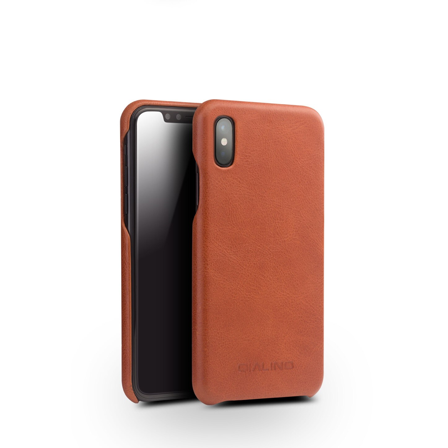 Husa iPhone X / XS, Qialino Classic, slim din piele de vitel, tip back cover, culoare Maro tabac