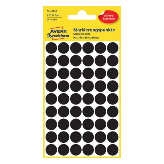 Etichete Avery Zweckform 3140, buline negre, diametru 12 mm