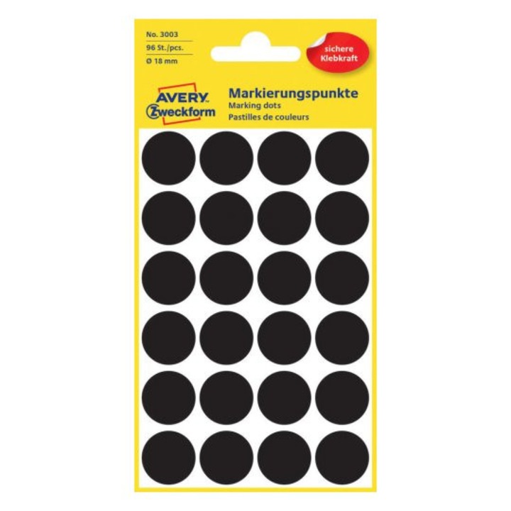 Etichete Avery Zweckform 3003, buline negre, diametru 18 mm