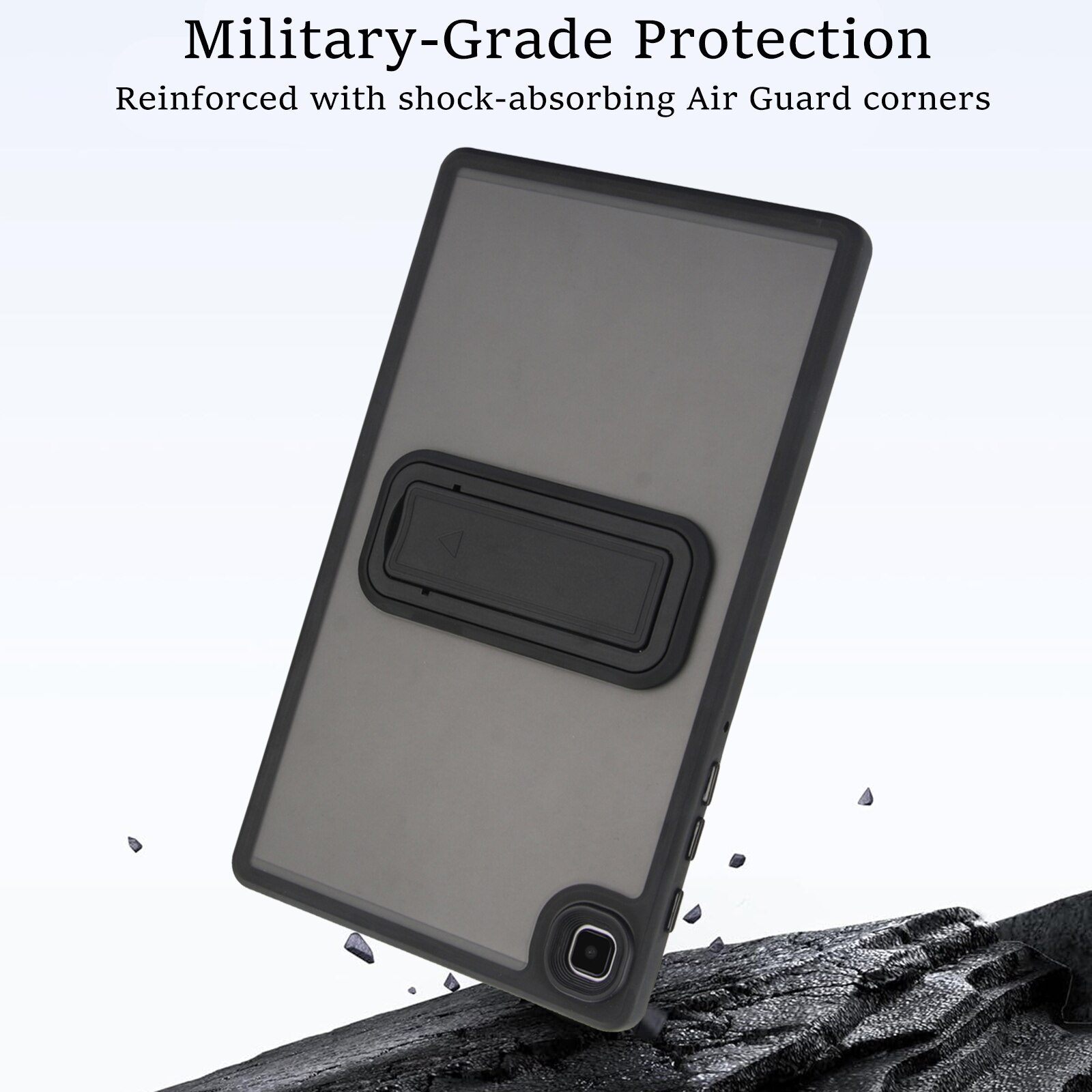 Husa tableta compatibila cu Samsung Galaxy Tab A9+, material hibrid PC-TPU, cu suport, protectie la zgarieturi, negru
