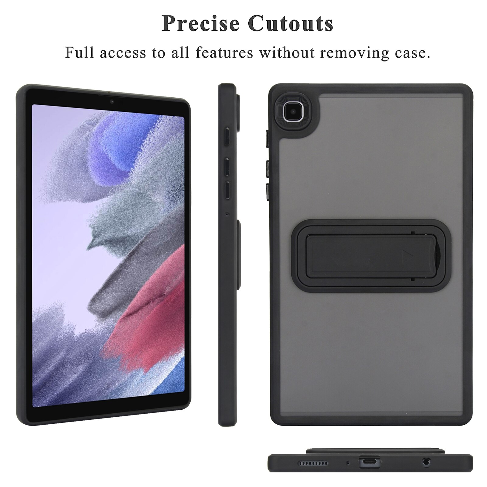 Husa tableta compatibila cu Samsung Galaxy Tab A9+, material hibrid PC-TPU, cu suport, protectie la zgarieturi, negru