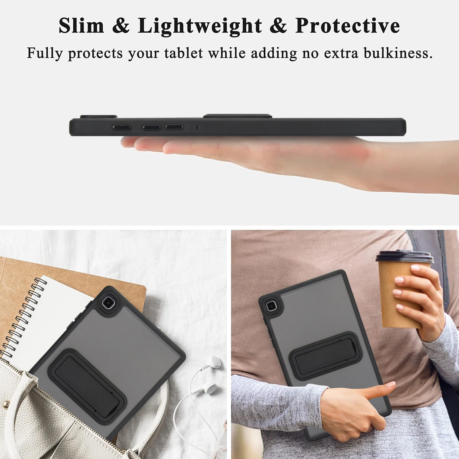 Husa tableta compatibila cu Samsung Galaxy Tab A9+, material hibrid PC-TPU, cu suport, protectie la zgarieturi, negru