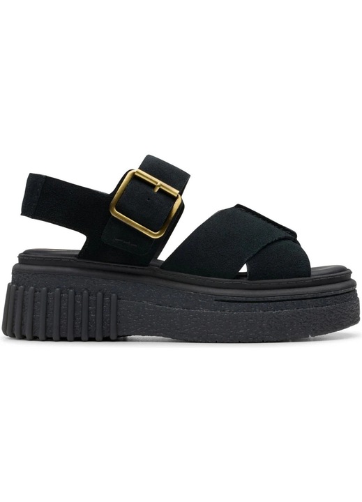 Sandale cu platforma dama, Clarks, piele intoarsa, negru, 41 EU