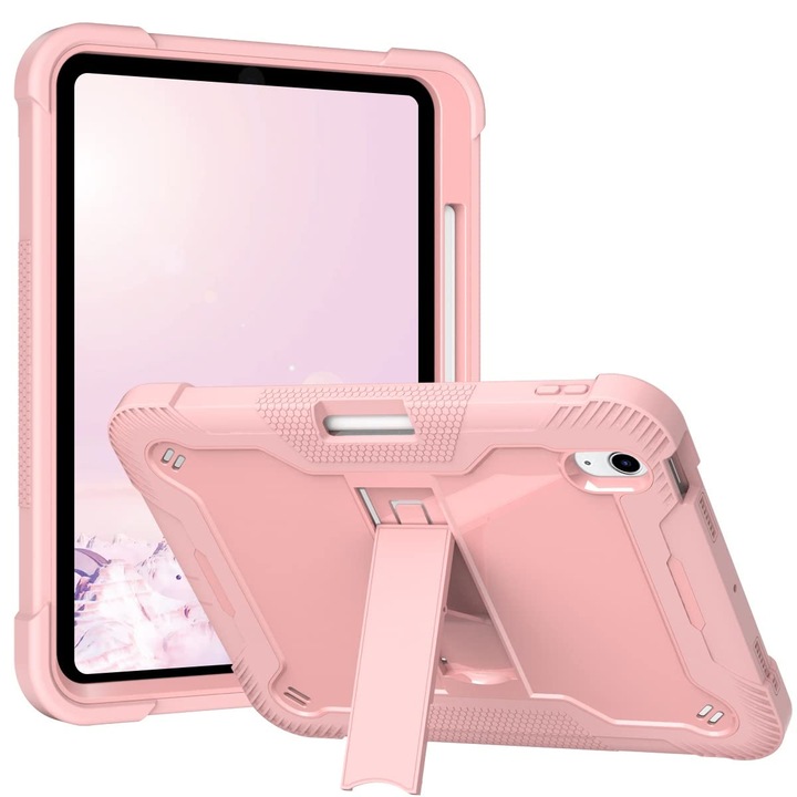 Husa pentru tableta iPad Air 5/Air 4/Pro 11, roz, cu suport si curea reglabila, trei straturi de protectie