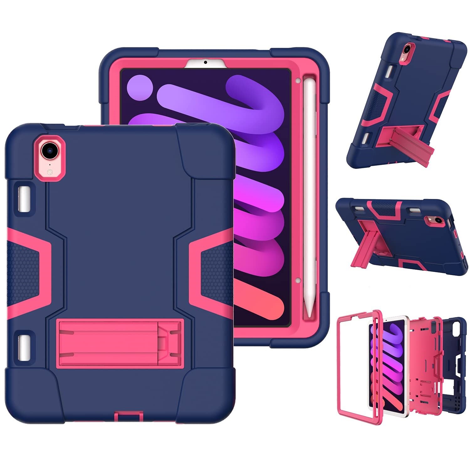Etui pentru tableta iPad Mini 6 8.3", pancerna, roz, cu suport si loc pentru rysik