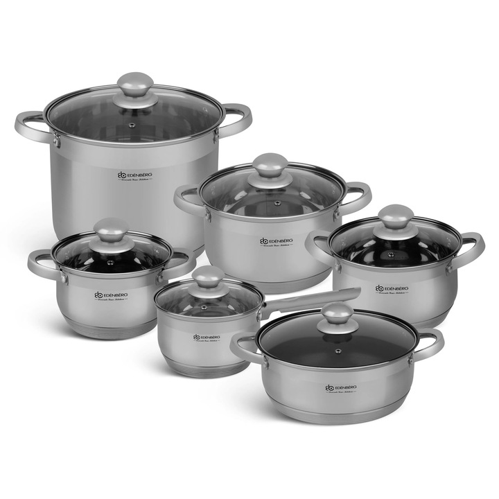 Set 6 Oale, Edenberg, Inox, Design cu capac, Argintiu