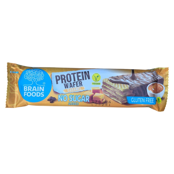 Brain Foods – Napolitana proteica caramel – fara zahar adaugat – fara gluten – vegana 40g