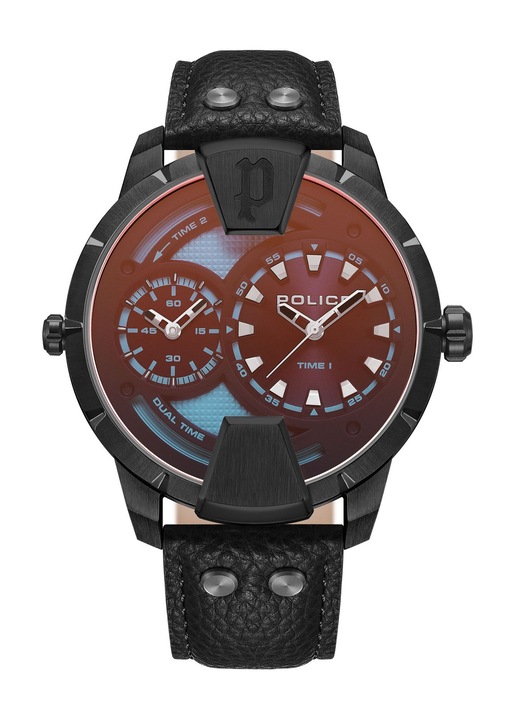 Мъжки часовник Police, модел PL.PEWJA0022001, кварцов, черна кожена каишка, корпус от неръждаема стомана, водоустойчив до 50м