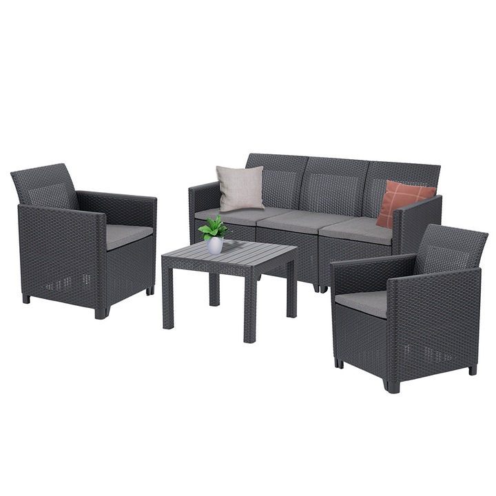 Set de mobilier de gradina Curver, 5 locuri si masa Orlando, grafit