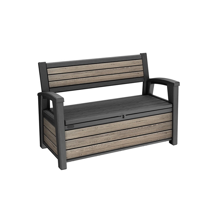 Banca de gradina/depozitare din plastic Keter Decocoat, 227 L, frasin