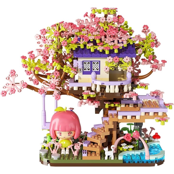 Cseresznyevirág bonsai faépítő készlet, faház modellkészletek gyerekeknek, felnőtteknek, 1475 db-os mini mikrotégla, gyűjthető, kreatív ajándék tinédzser lányoknak 8+ (609)